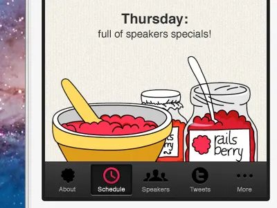 Railsberry Mobile App - tabs conference icons ios iphone mobile mobile app mobile ui railsberry ruby on rails schedule sencha sencha touch tabbar tabs ui