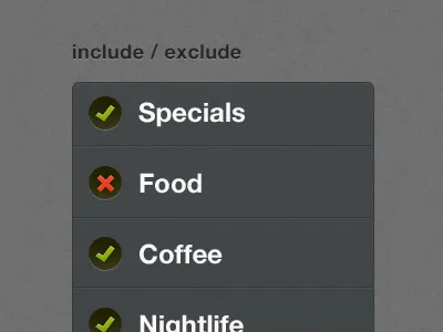 Filter Menu Interface crosses filter interface menu ticks ui user