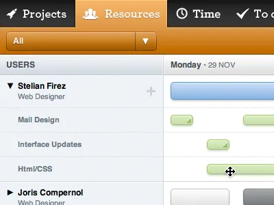 Digiti Back office - Resources drag drop interface orange resize resources timeline ui