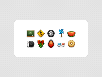 Aléatoire Icons 32px 3d glasses ball bowling chalkboard donut icons ladybug mistletoe pin pinwheel sign slice tire watermelon