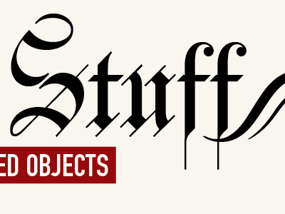 Stuff black blackletter k type logo masthead red type typography