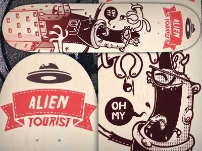 Skatedeck "alien tourist" alien bkopf deck road skate skateboard skating street tourist