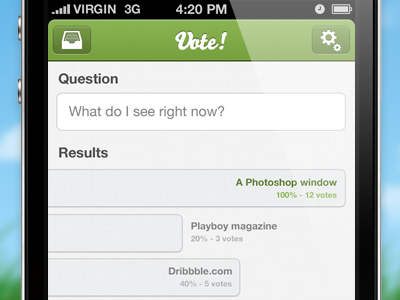 Vote! app chart green iphone mobile poll questions results stats timwuyts ui voting