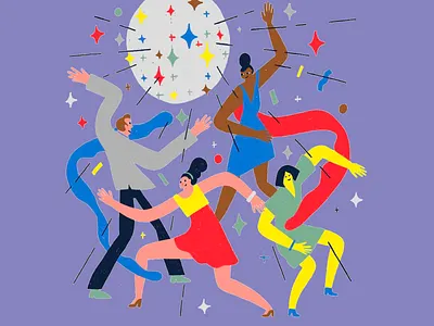 Dancing Under the Stars - Illustration art art design artwork colorful colorful art colors creative creative design creativity dancing design disco disco vibes dynamic design illustration insparation party vibes people dancing stars under stars