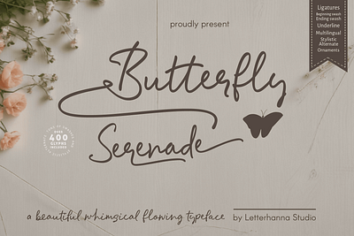 Butterfly Serenade Font branding design font graphic design handwritten illustration script font typeface