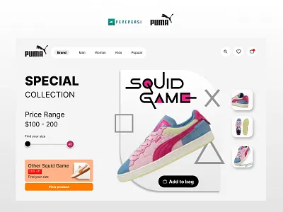 Shoes website theme Squid Game from Puma design ecommerce exploration graphic design inspiration interaction puma shoes shoping ui ux website