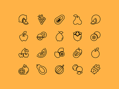 FRUITS ICONS SET flat design icons fruit fruits icons icon icon pack icon set icon world icondesign iconography iconpack icons iconset illustration line art illustration minimalist icons pack icon set icon simple vector graphics ui