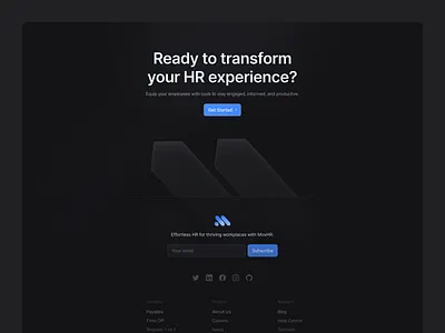 HR SaaS - Footer Section ai dark mode dashboard design footer hr landing page marketing morva morva labs payslip product design saas saas ai section subtle team time off website workspace