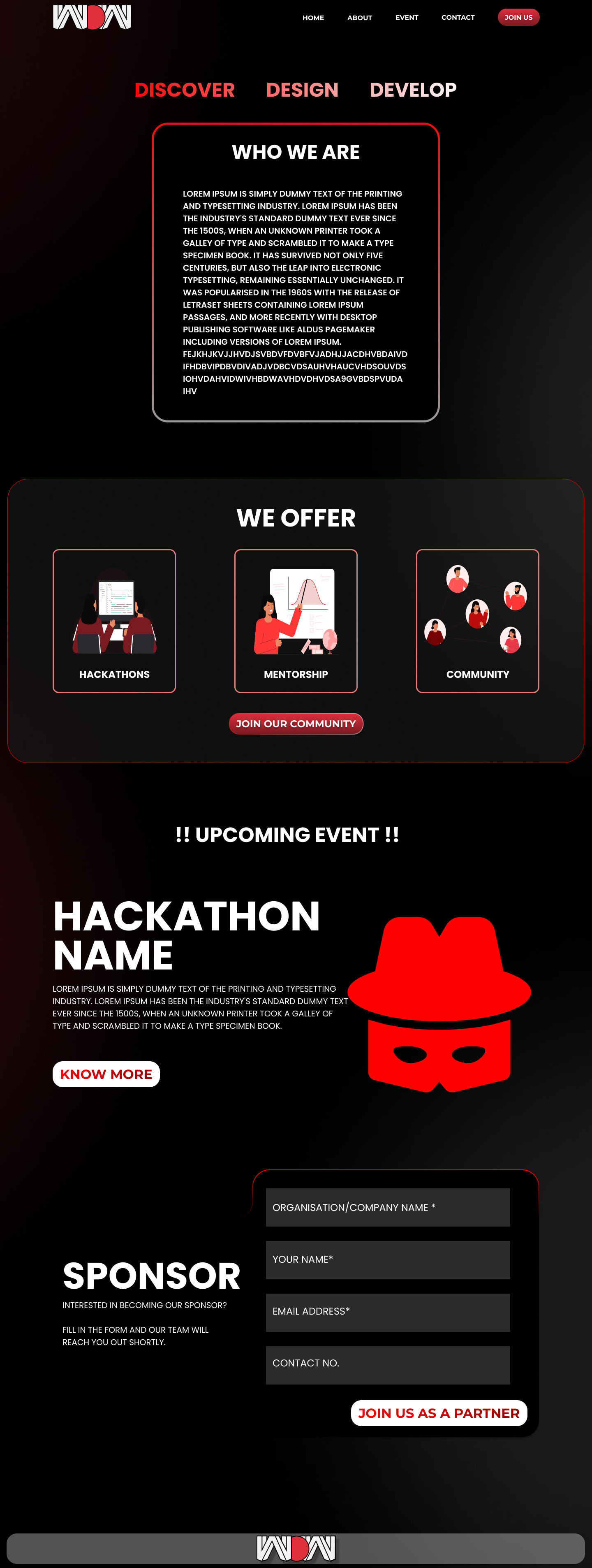 Hackathon Landing Page Design For " BUILD WOW " animation branding tech event ui web development