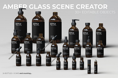 Amber Glass Scene Creator amber amber glass bottle mockup amber glass bottles amber glass scene amber glass scene creator bottle label mockup candle jar mockup cosmetics mockup editable glass jar label mockup jar mockup packaging plastic print realistic scene creator scene creator bundle scene creator mockup separated