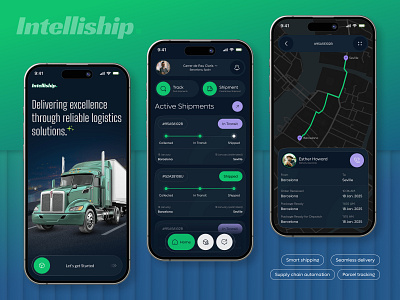 Intelliship: Your Trusted Logistics Partner 🚚 branding cargo delivery app delivery tracking graphic design logistic logistic app logistics logistics company logistics mobile app logistics service mobile app design package tracking shipment shipping shipping app shipping dashboard supply chain transportation uiux