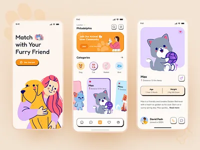 Pet Adoption Mobile App adoption animal app app design branding design figma ios design logo mobile app mobile application mobile design pet pet adaptation app petcare app petrescue shelterpets ui