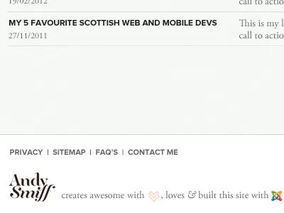 Andy Smiff Footer clean footer joomla minimal moriarti smiff ui web website