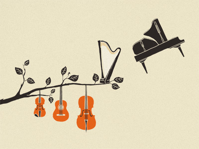 Metamorphosis Of String art cello cute fun guitar humor illustration ilovedoodle instruments lim heng swee metamorphosis music piano poster print smile violin