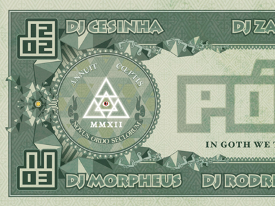 PÓS MMXII dollar bill flyer goth illuminati one dollar party pattern symbols triangles vector