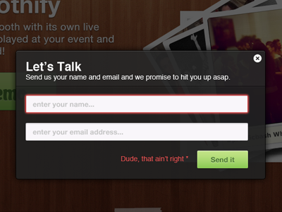 Boothify contact form boothify button contact form green me photo booth photos texture ui wood