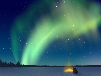 Northern Light fire illustration northern light painting photoshop sky snow stars winter