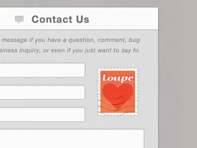 getloupe.com Contact details about button contact getloupe.com heart icon mail organize photo photos stamp glyph web design webapp