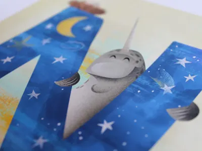 Letter N illustration letter n lettercard narwhal