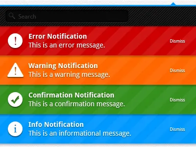 Notification Banner UI Examples alert confirmation error iconography icons info notifications photoshop search subhead ui vector warning