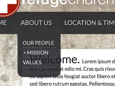 Refuge Navigation Detail drop down navigation redesign website