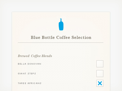 Blue Bottle Coffee List check box list