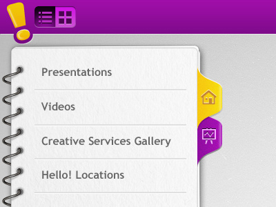 Hello Ipad App app buttons icons ipad notebook paper purple tabs ui