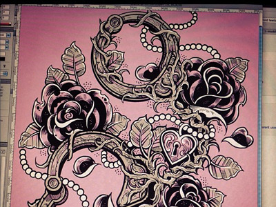 Rose Handcuffs americana art castle derrick derrick castle design drawing graphic design handcuffs illustration love nashville nashvillemafia pearls roses straw castle tattoo vines