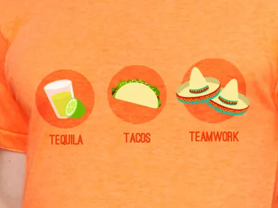 Kickoff Meeting in Cancun Shirt illustration mexican print design shirt shirt design tacos teamwork tequila