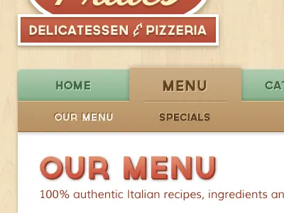 Prides Deli - Header Nav 3d cafe depth heading italian navigation restaurant texture typography