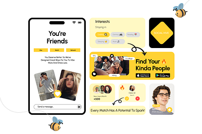 Social Hive: A Campus Based Dating App community app dating app graphic design mobile app ui ui design ux case study