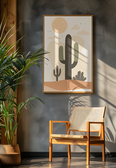 A boho-style wall-art painting with shapes of cacti and a desert bohemian style wall art bohemian style wall art decor bohemian style wall art poster boho style wall art boho style wall art decor boho style wall art poster icondaddy oil painting wall art canvas wall art decor