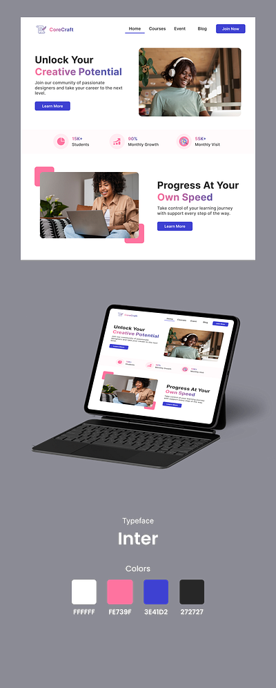 E-learning Website Landing Page creativity e learning educational platform figma landing page landing page design minimalist design ui ui ux web design website design