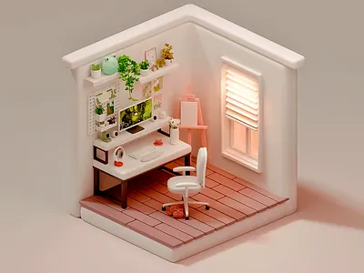 minimalistic 3D room for studying⚡️ 3d 3d chair 3d modeling 3d rendering 3d room 3d table 3d table set accessories aesthetic chair computer cute room digital art futuristic design headphones minimalistic room room design tableandchair window