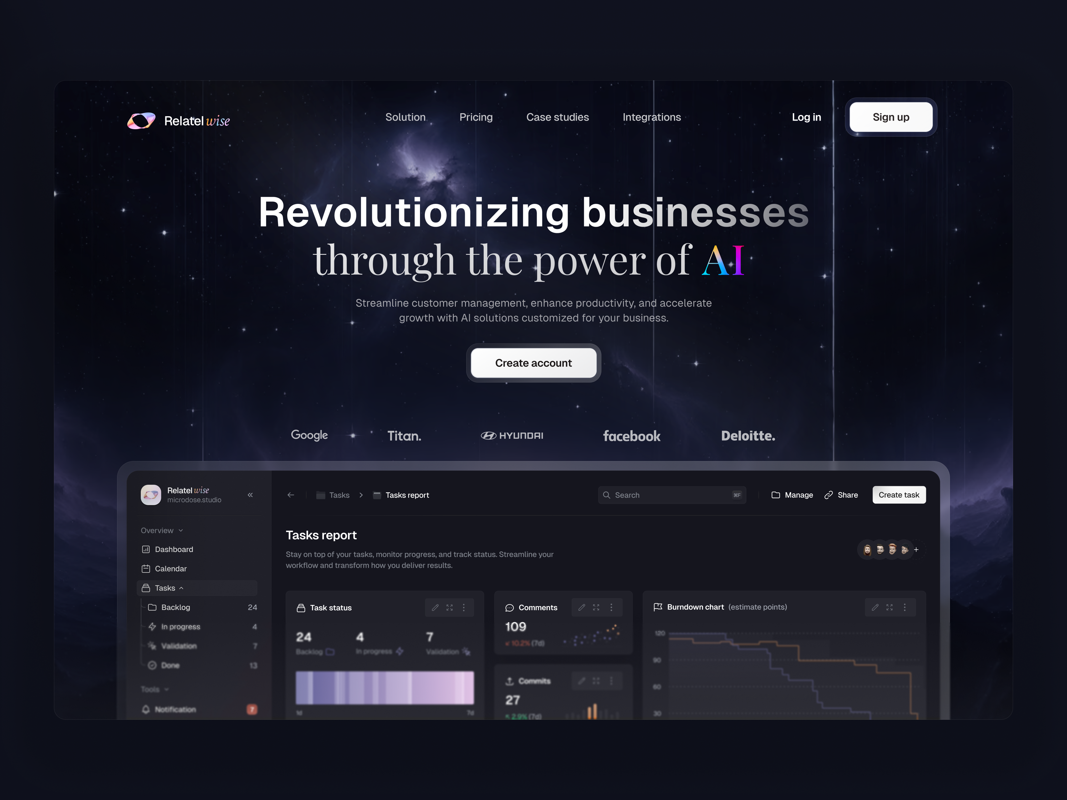 Relatel Wise - Hero Exploration bachanek board crm dashbaord kamil landing microdose page saas task