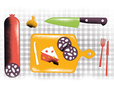 Picnic 4 colour food silhouette stipple texture