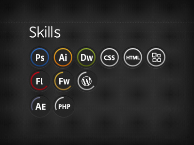 Skills (Dark) adobe circle dark dark design data visualisation data visualization portfolio skills