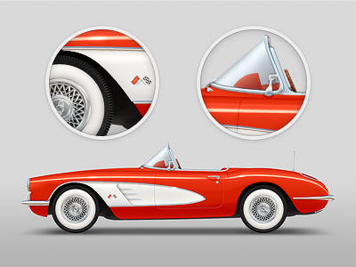 Chevrolet Corvette 1958 1958 cabriolet car chevrolet chevy chrome classic corvette illustration photoshop red tire vector