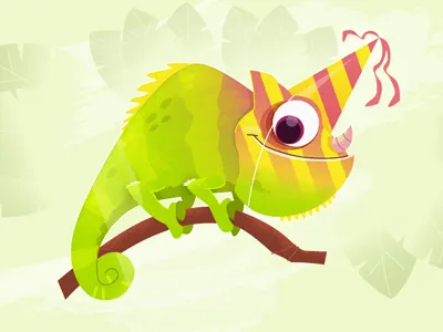 Birthday Chameleon 2 animal birthday camouflage cartoon chameleon humor party vector