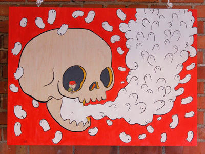 Ghostmouth cat ghost illustration painting skull