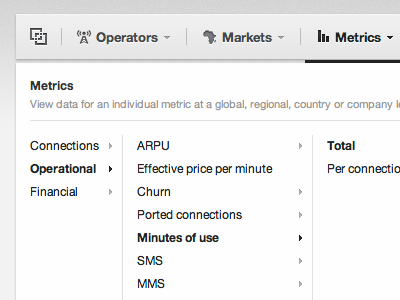 Metrics columns data menu ui