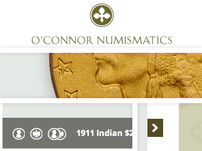 O'Connor Numismatics adaptive web design coins icons mobile responsive web design