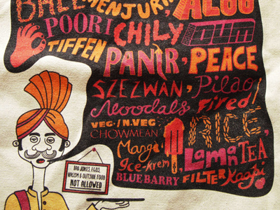 Misspelt Menu bag design food india jhola print product signs typography