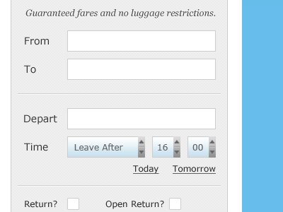 Booking Dialogue blue book booking form grey layout white
