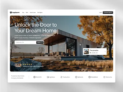 Real Estate Hero Section home house landing page modern nature real estate rent simple ui web design