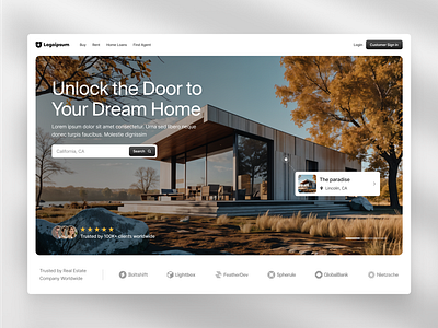 Real Estate Hero Section home house landing page modern nature real estate rent simple ui web design