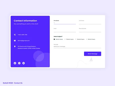 Contact Us branding contact daily dailyui design form illustration logo minimal purple simple ui us ux web website