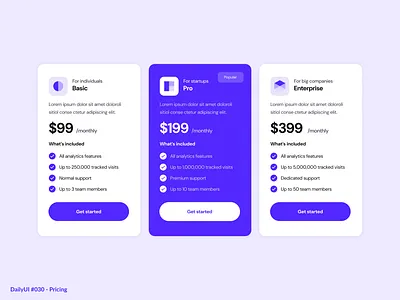 Pricing 030 branding cards daily dailyui dailyui030 design illustration logo minimal pricing purple simple table ui ux