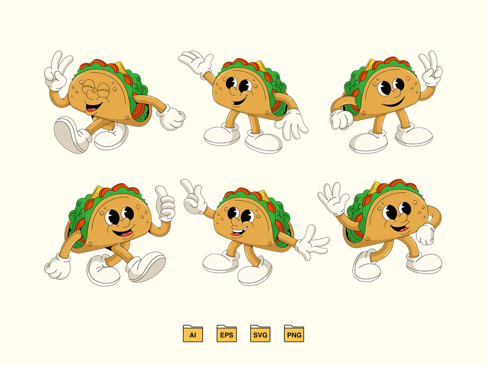 Retro Tacos Character 80s 90s branding cartoon character character design design features graphic design graptail illustration logo mascot retro vector