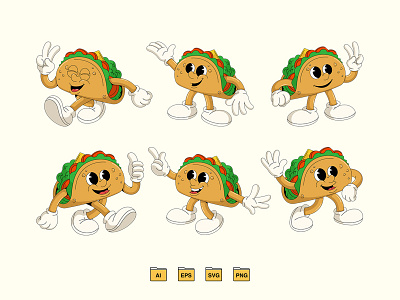 Retro Tacos Character 80s 90s branding cartoon character character design graphic design illustration mascot retro